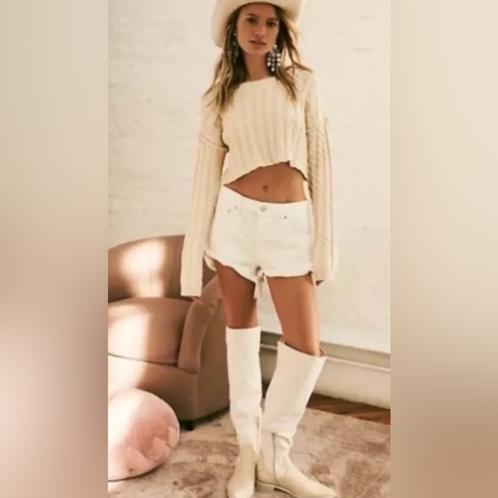 Free People Cream Over the Knee Boots